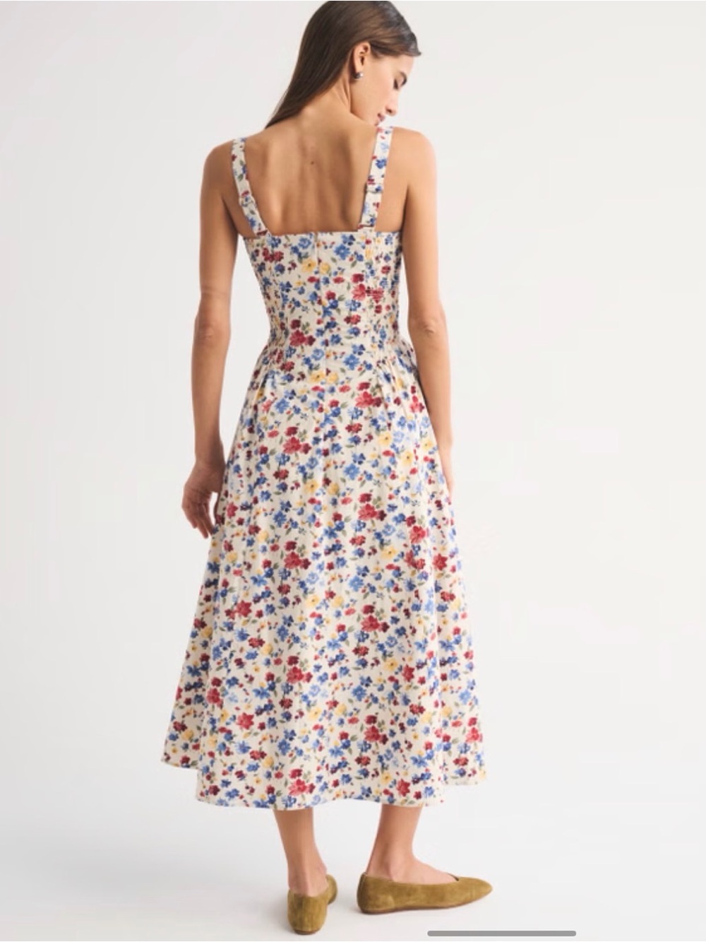 Abercrombie & Fitch Cream Midi Dress with Blue, Pink & Yellow Floral Print - Picture 3 of 7